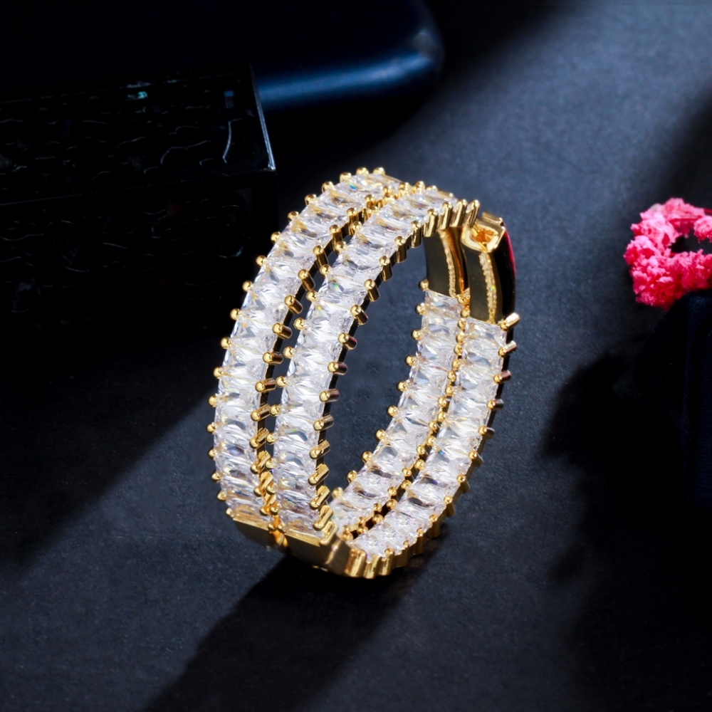 14k gold or sliver diamond hoop earrings - Picture 5 of 8
